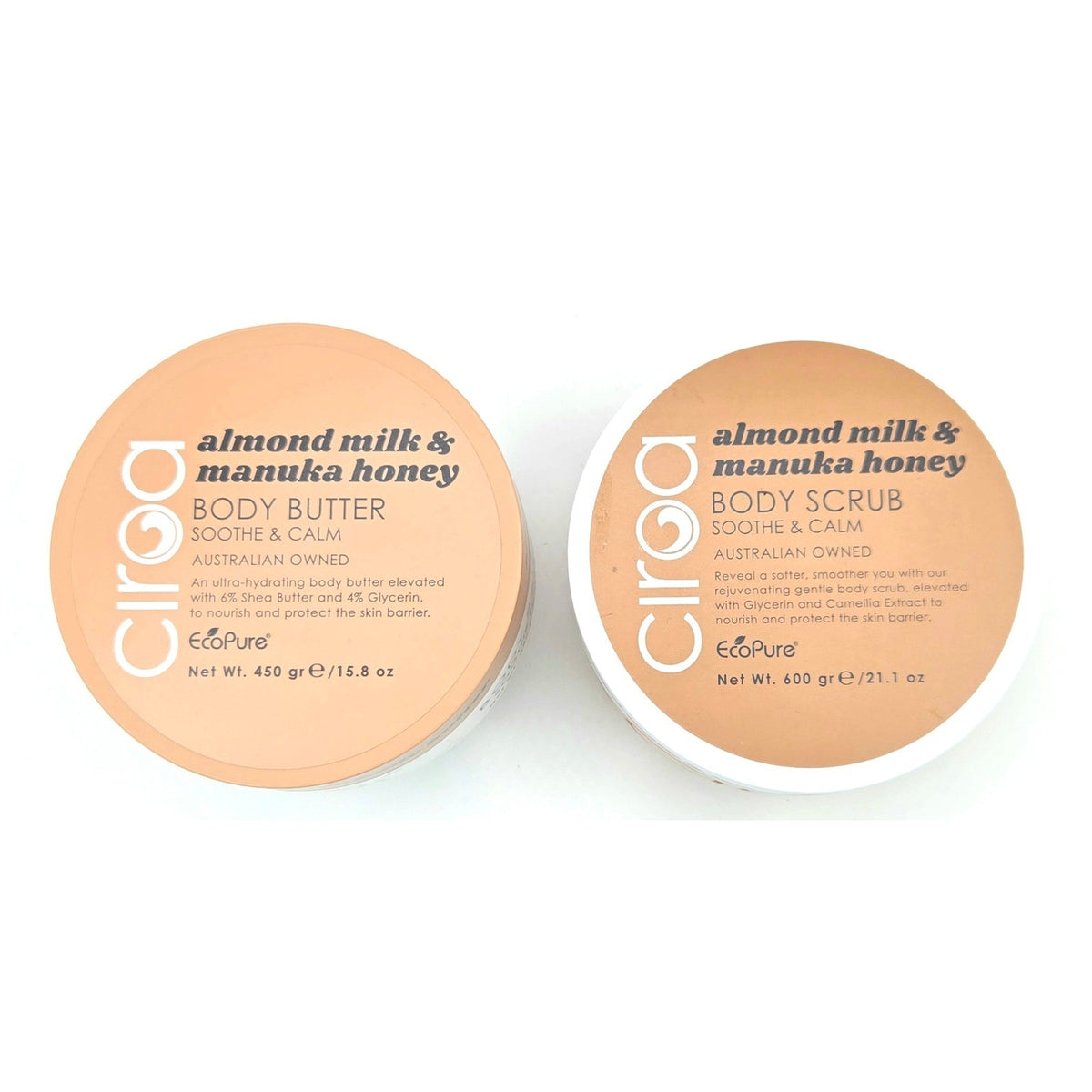 Ciroa Almond Milk & Manuka Honey — body scrub 21.2 oz and body butter 15.8 oz