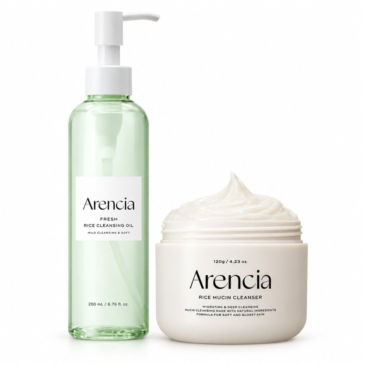 Arencia Pore Melt Mochi Cleansing Oil 6.76 oz & Rice Mucin Cleanser 4.23 oz Set