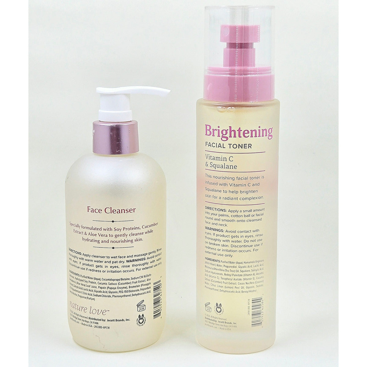 Nature Love Soy Face Cleanser 8oz & Brightening Facial Toner 6oz Set