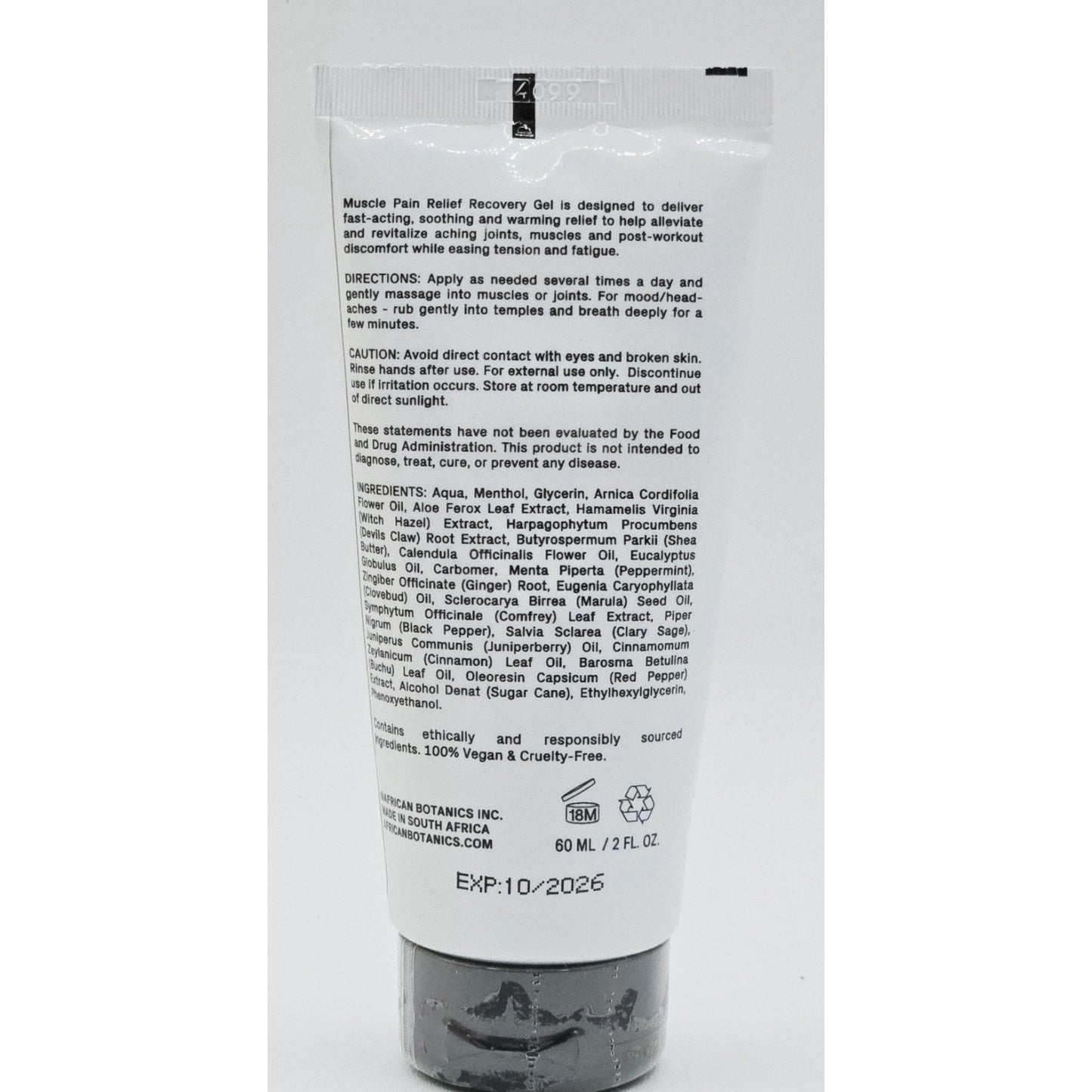 African Botanics Muscle Pain Relief Recovery Gel 2oz 60ml NEW Sealed Without Box