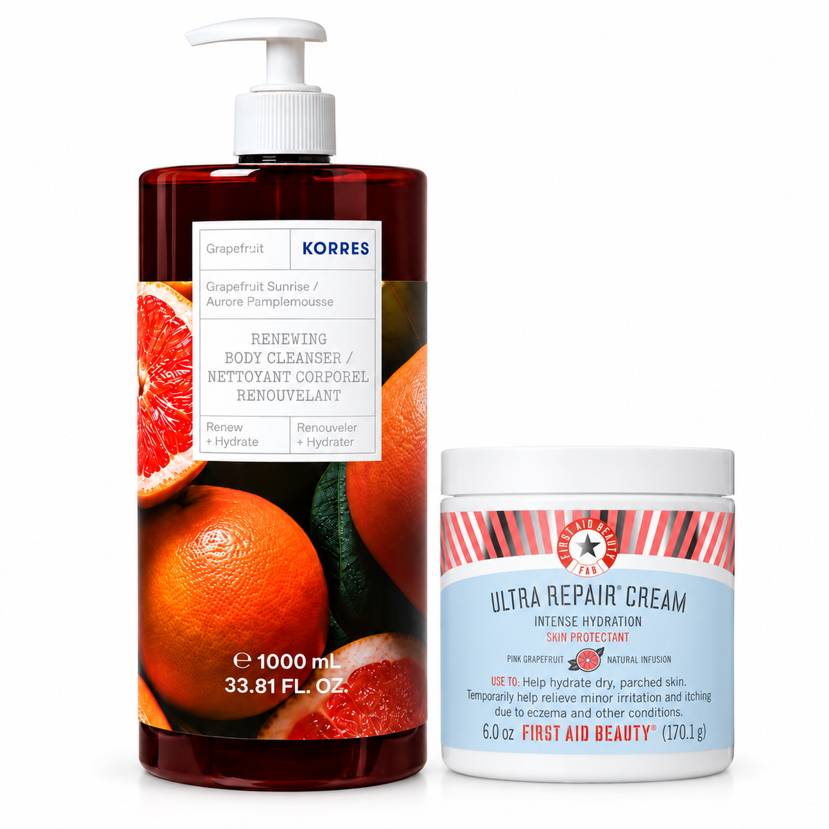 Korres Grapefruit Body Cleanser + First Aid Beauty Pink Grapefruit Ultra Repair Cream Set