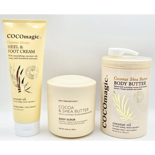 Cocomagic Shea Body Butter, Heel & Foot w/ Honey + Body Prescriptions Scrub