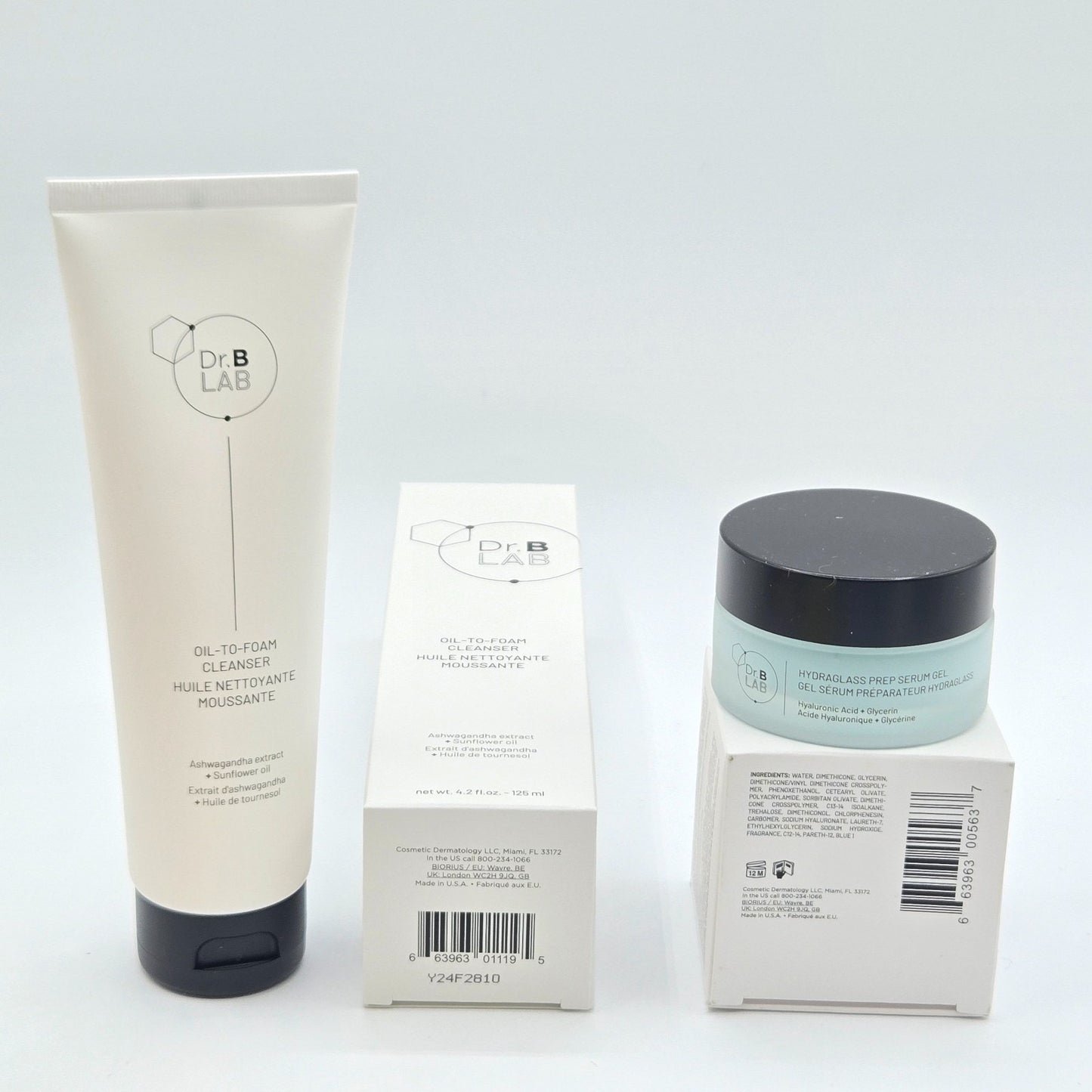 DR BRANDT~Dr. B Lab Hydraglass Prep Serum Gel 1 oz & Oil to Foam Cleanser 4.2 oz