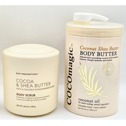 Cocomagic Shea Body Butter 24 oz & Body Prescriptions Cocoa Shea Scrub 20.8 oz