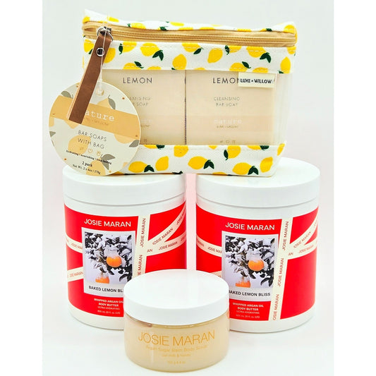 2 Pack Josie Maran Baked Lemon Bliss Whipped Argan Oil 20 oz, Citrus Scrub 4.4