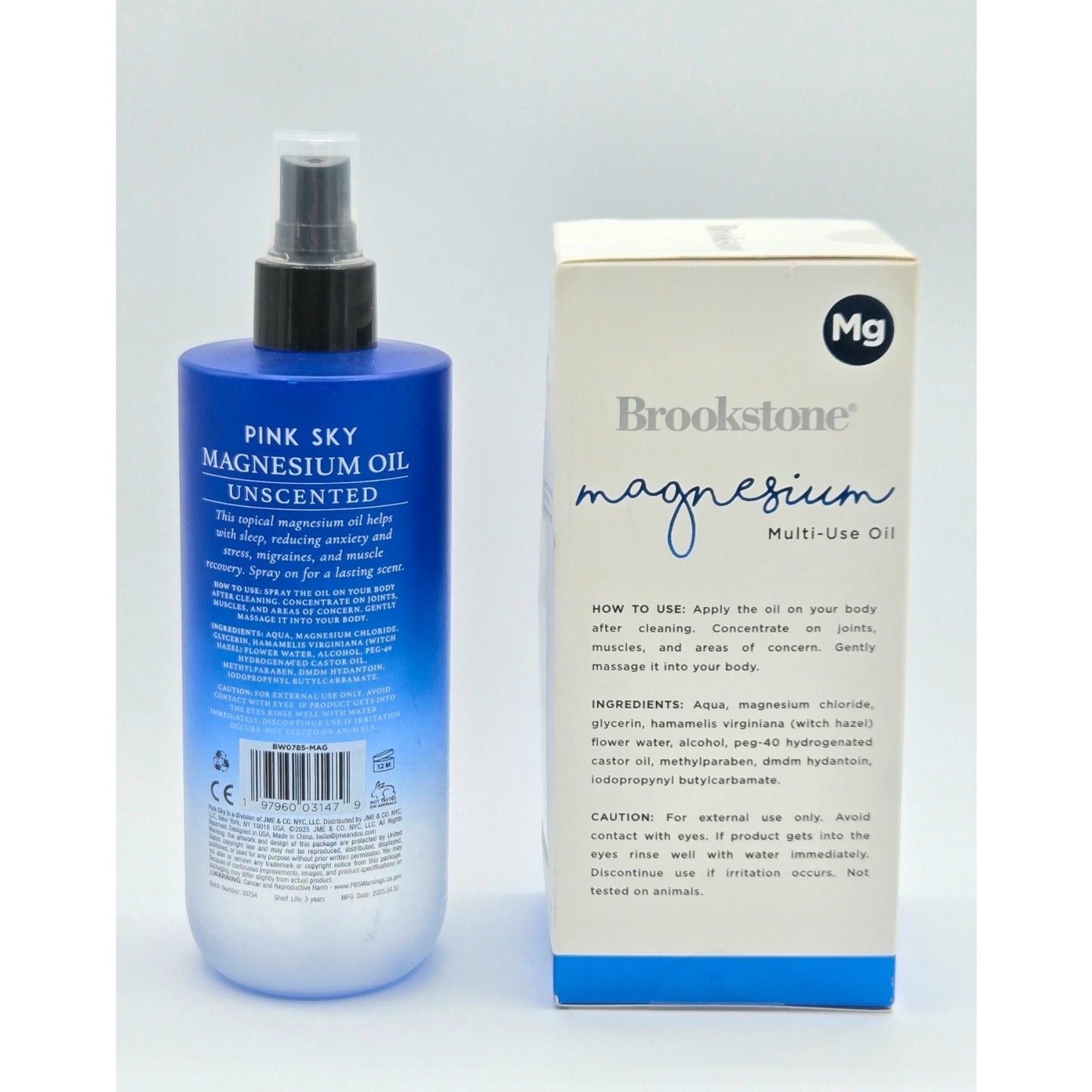 Brookstone Magnesium 4 oz (2 Pack) - 100% Pure Blended Oils w/ Spray & Dropper