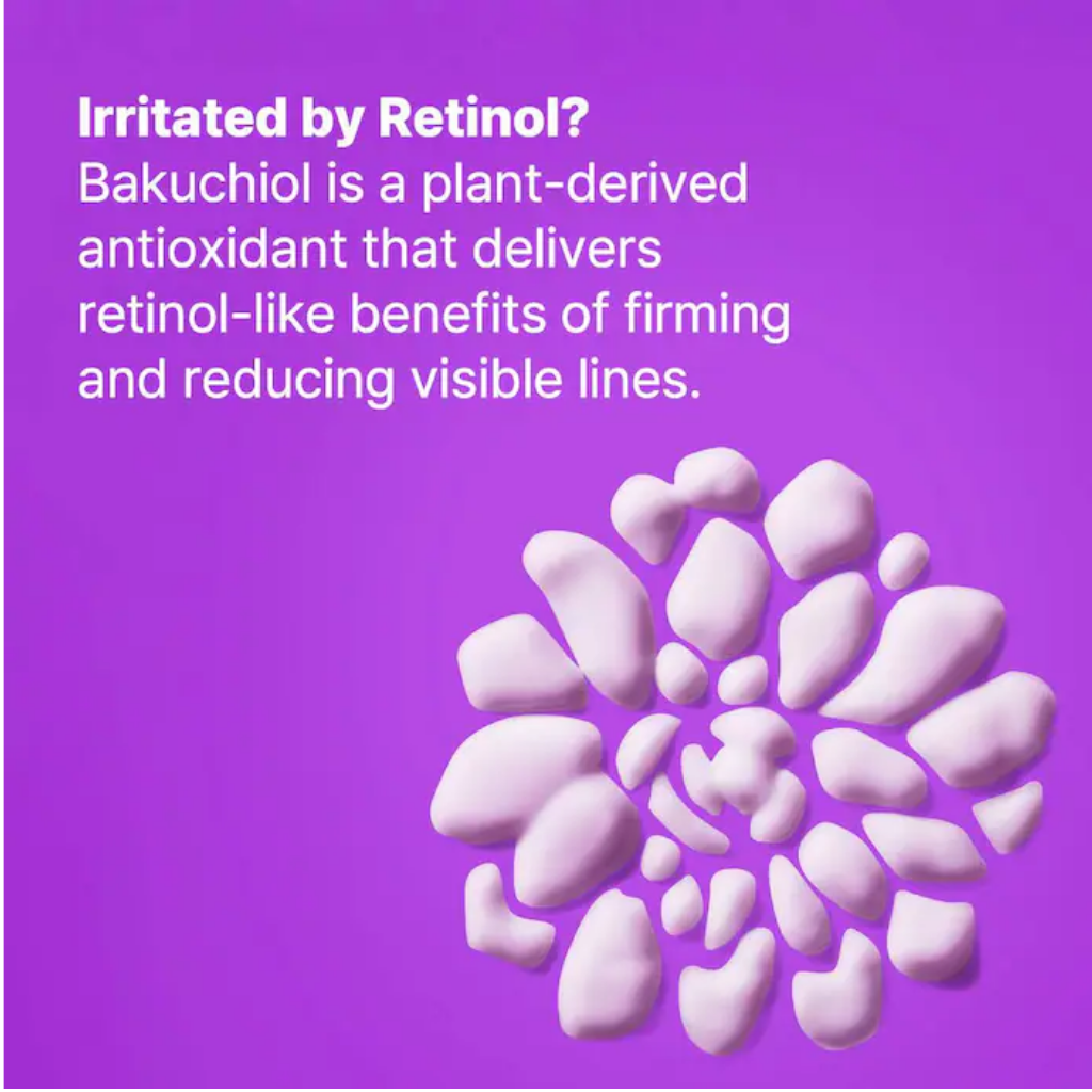 Dr. Jart+ graphic explaining plant-derived bakuchiol as a retinol-like option for firming and visible lines.