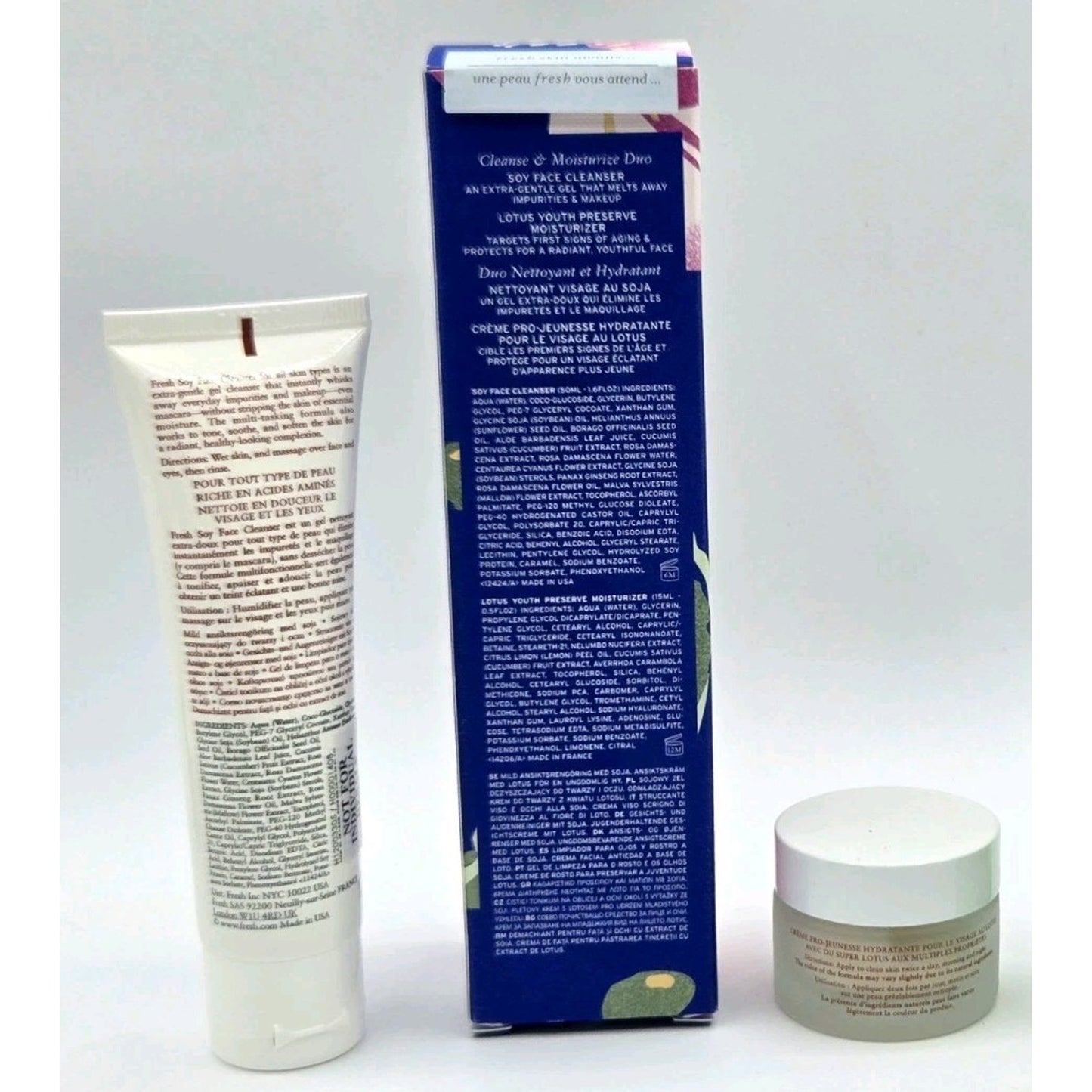 Fresh Soy Face Cleanser 5oz & 1.5 oz + Lotus Youth Preserve Moisturizer .5oz Set