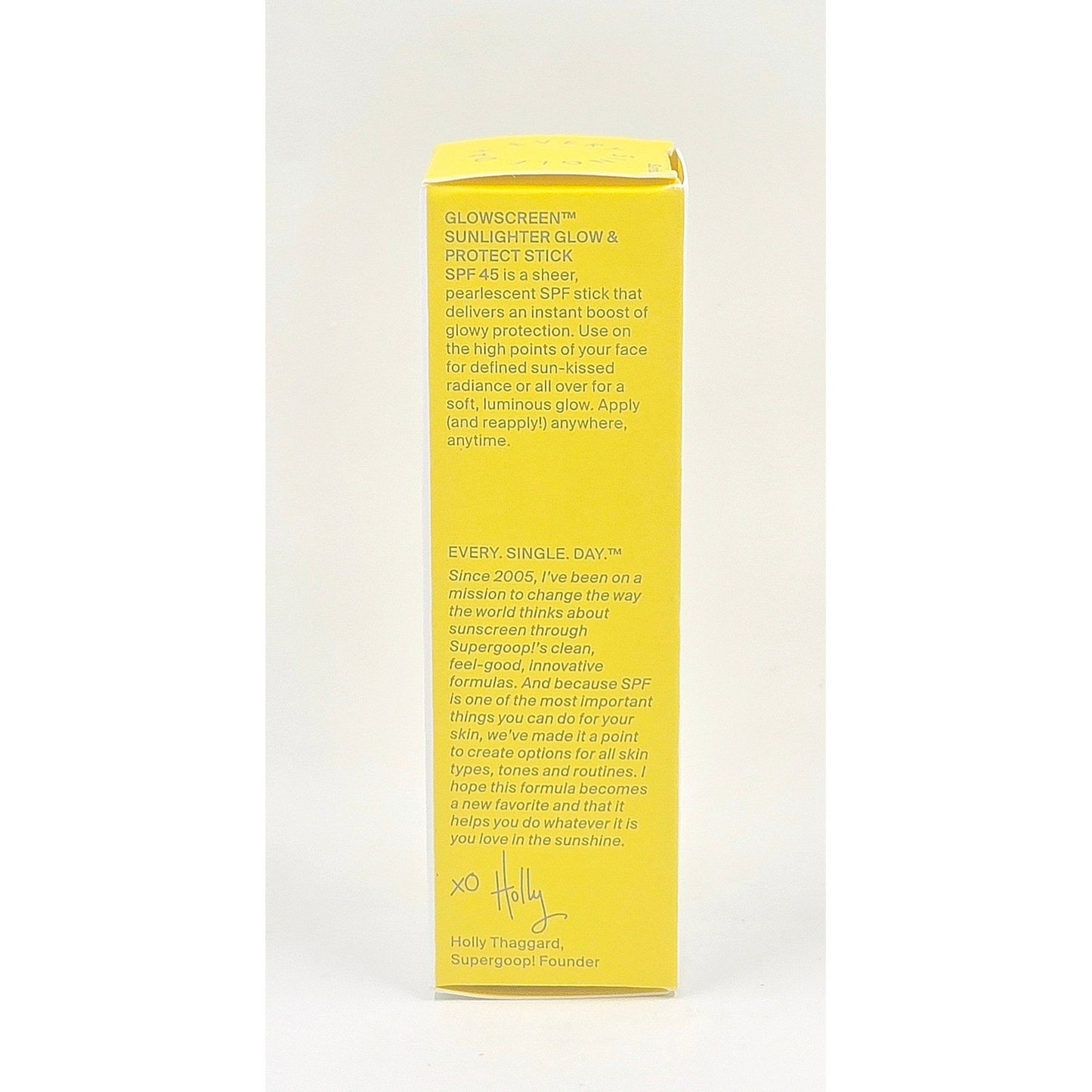 Supergoop! Glowscreen Sunlighter SPF 45 Sunrise box description panel