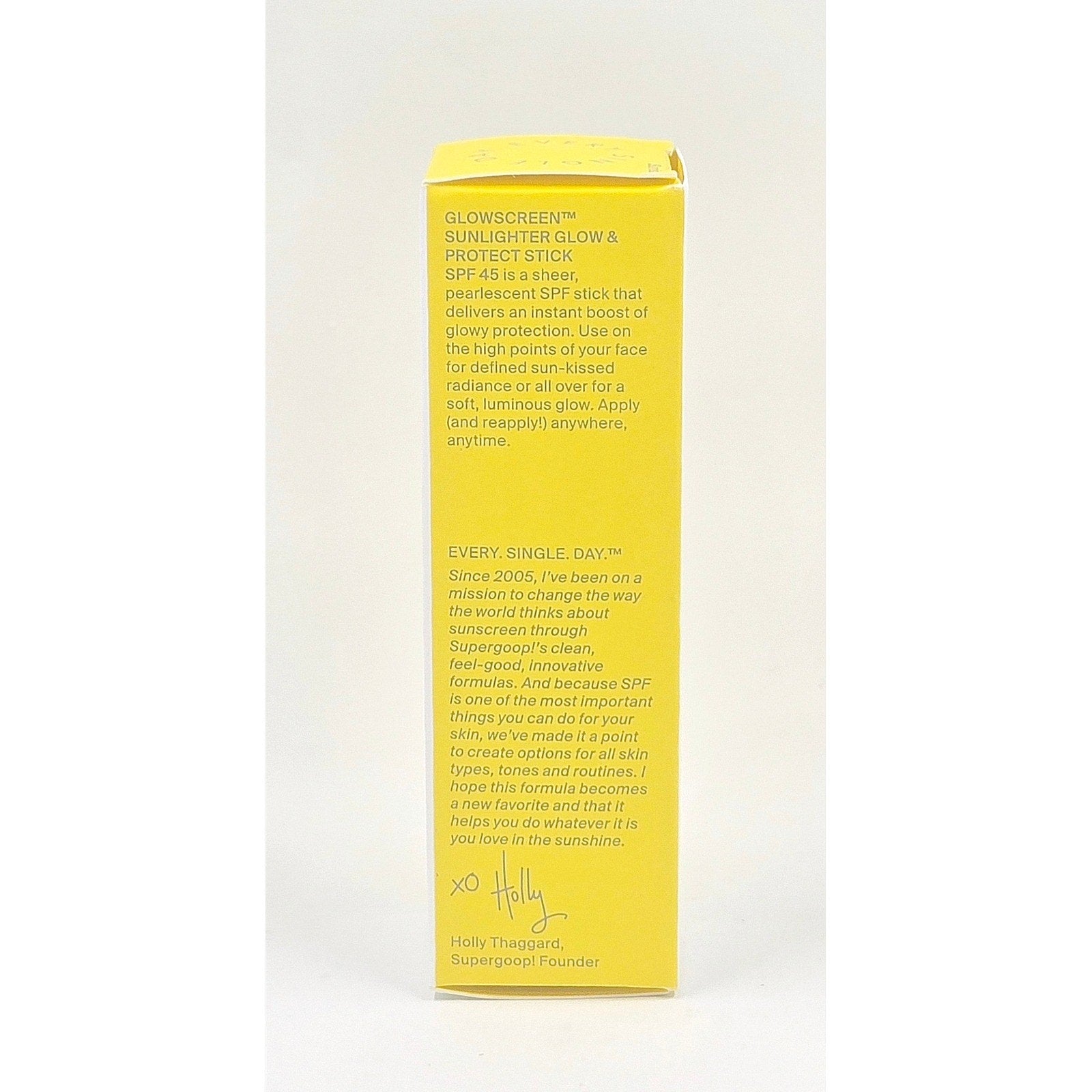Supergoop! Glowscreen Sunlighter SPF 45 Sunrise box description panel