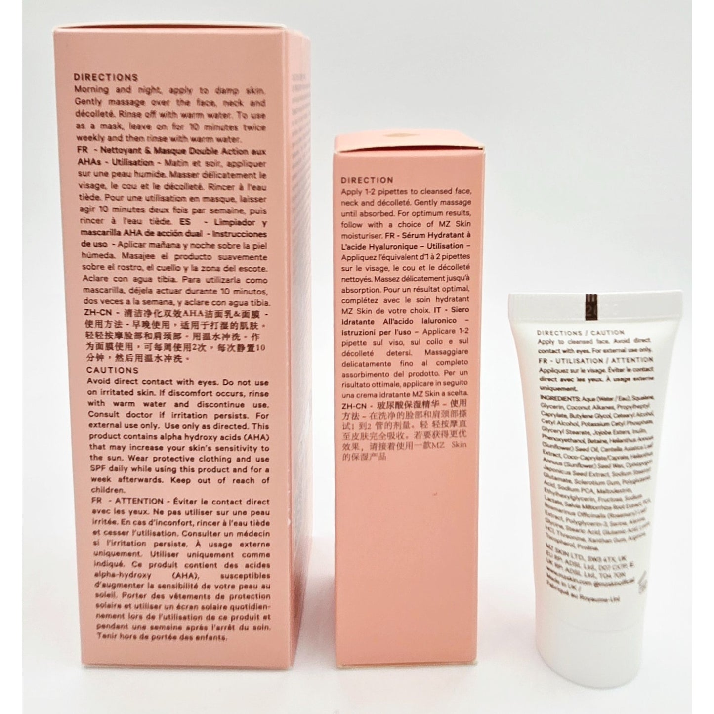 MZ Skin Set~ Hyaluronic Acid Serum, Cleanse & Clarify AHA Mask, Calming Moisture