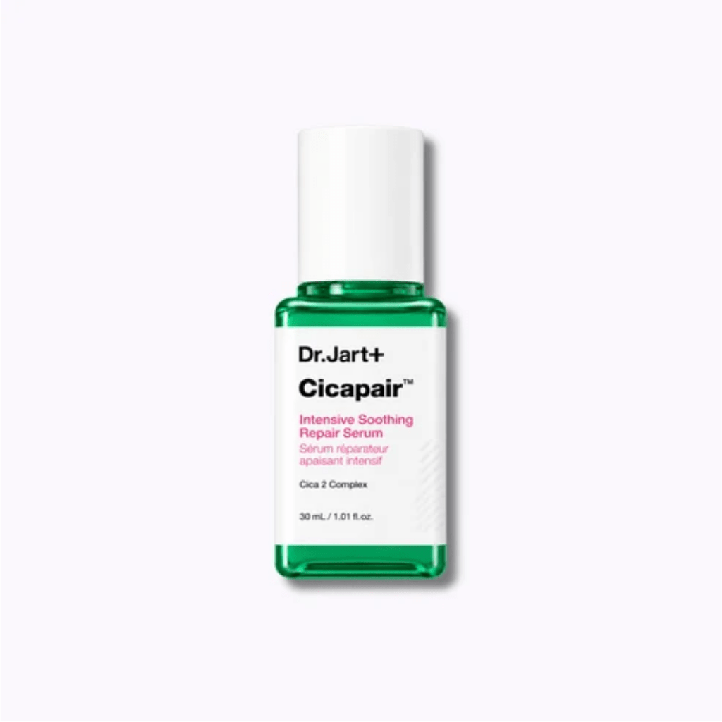 Dr. Jart+ Cicapair Intensive Soothing Repair Serum 30 mL green bottle on a white background.