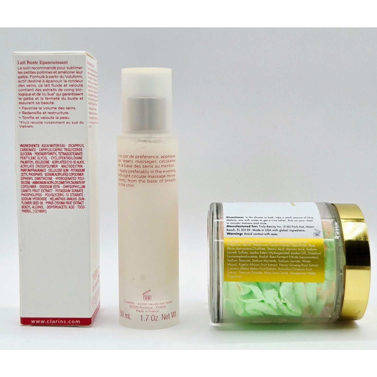 Clarins Buste Beauty Extra-Lift Lotion 1.7oz +Truly Nice Melons Boob Polish 2 oz