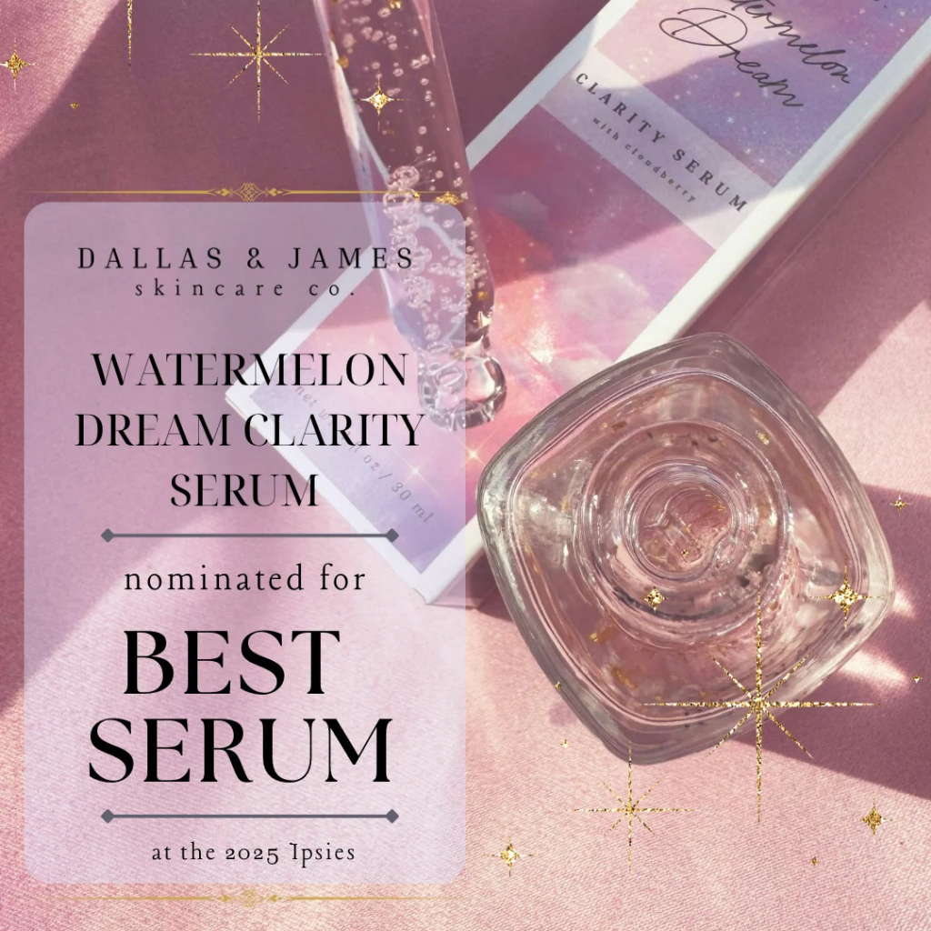 Brand graphic identifying Watermelon Dream Clarity Serum as a Best Serum nominee at the 2025 Ipsies