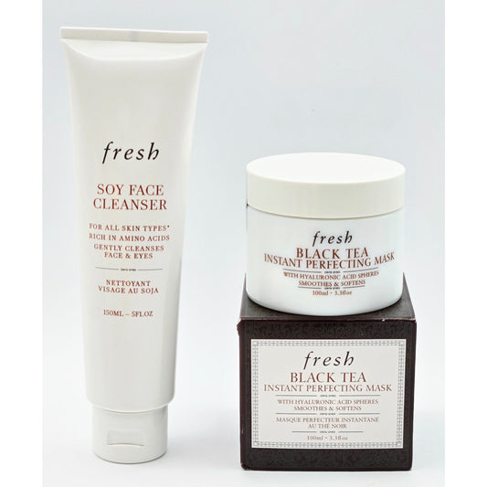 FRESH Black Tea Instant Skin Perfecting Mask 3.3 oz & Soy Face Cleanser 5oz NEW