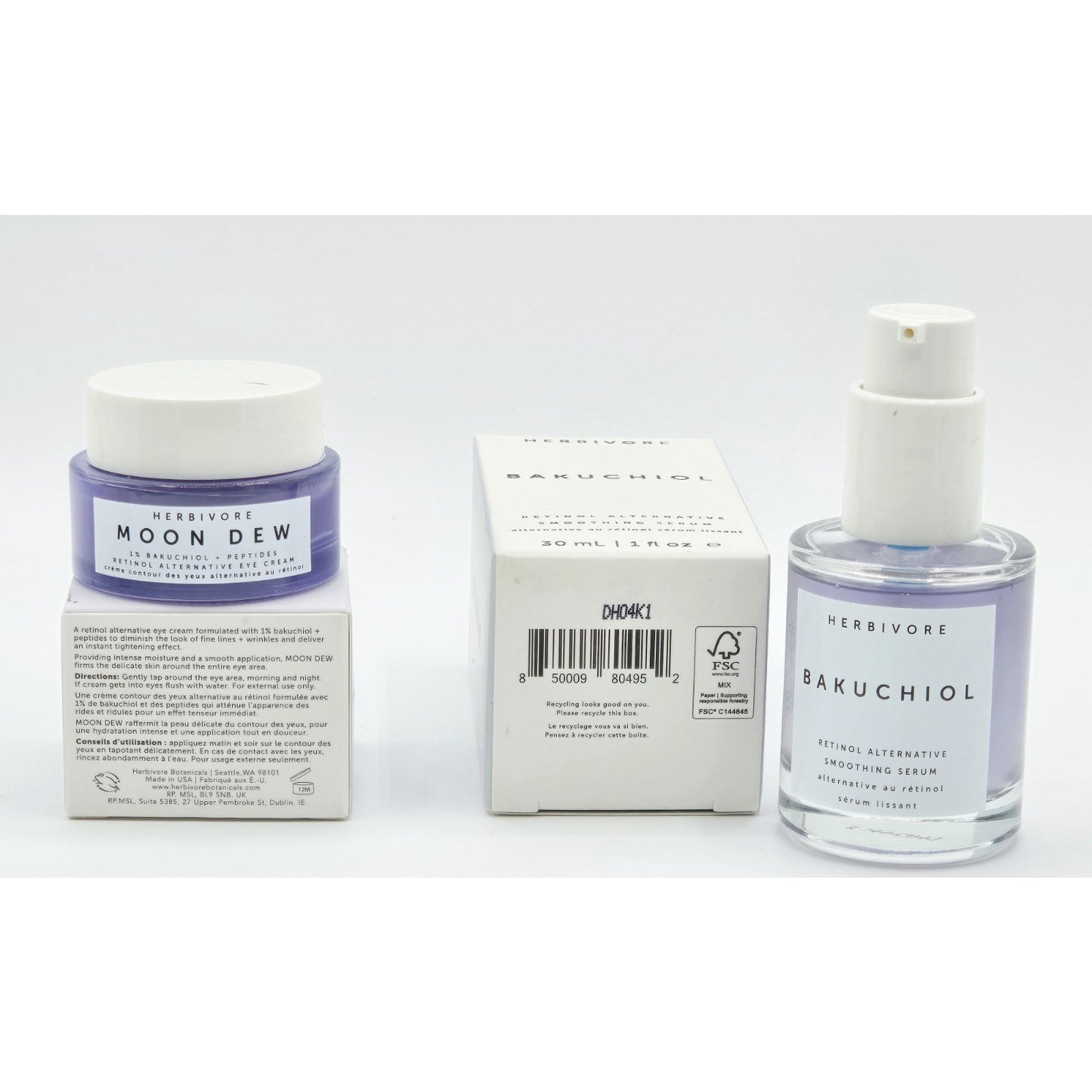 Herbivore Bakuchiol Retinol Alternative Smoothing Serum + Moon Dew Eye Cream NEW