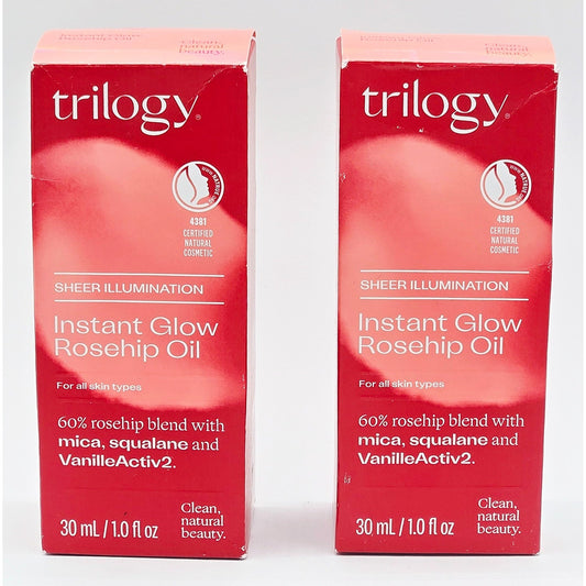 2 Pack Trilogy Instant Glow Rosehip Oil w/Mica, Squalane 1 oz. NIB 11/26