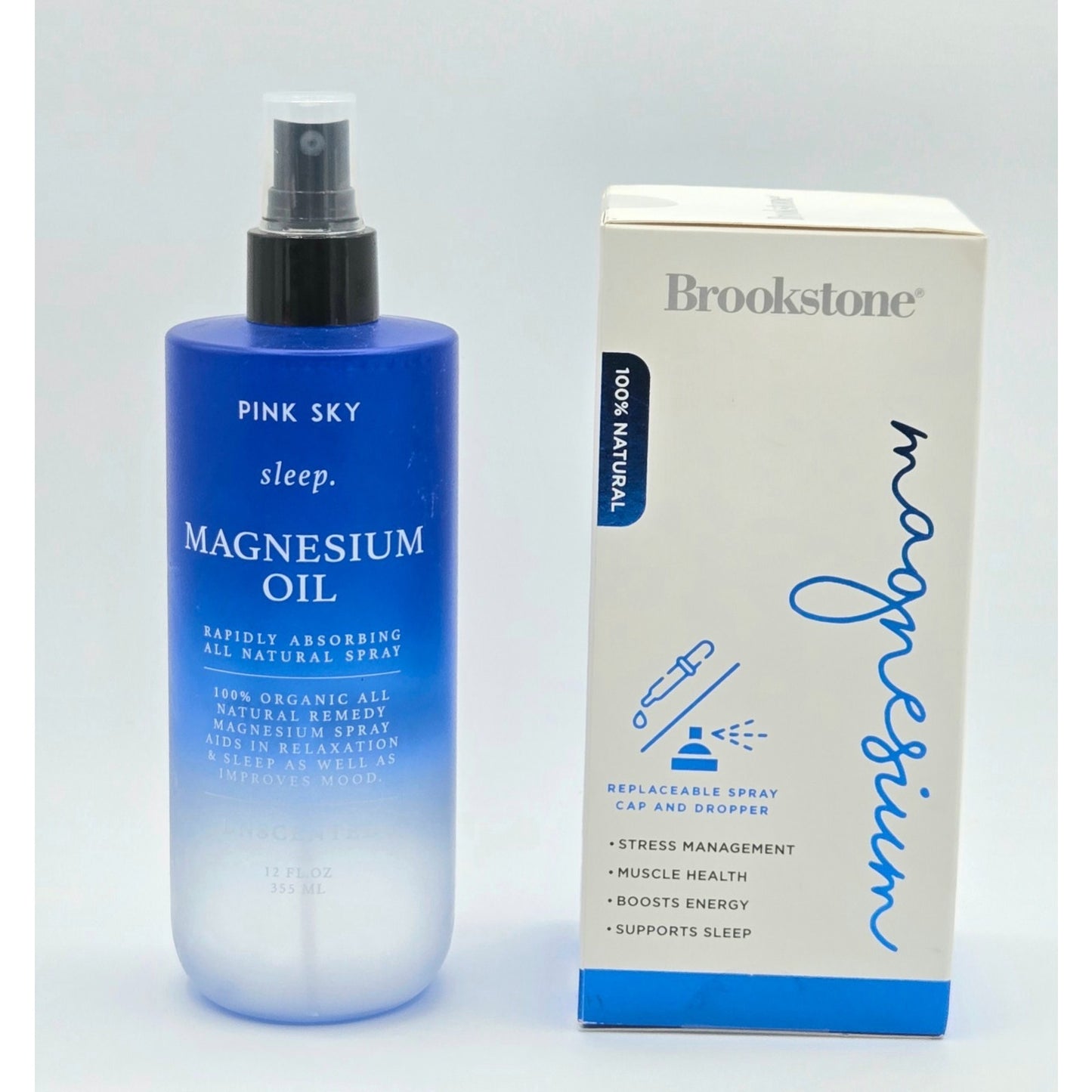 Brookstone Magnesium 4 oz (2 Pack) - 100% Pure Blended Oils w/ Spray & Dropper