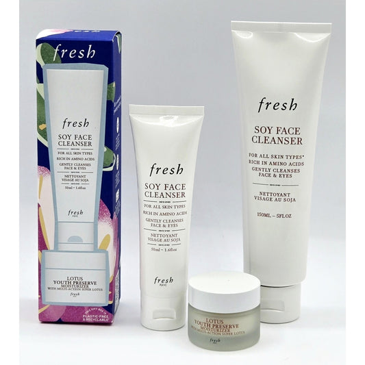 Fresh Soy Face Cleanser 5oz x3, 1.6 oz (16.6oz) , 0.5 oz Fresh Lotus Preserve