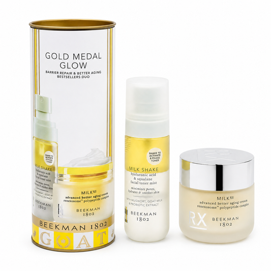 Beekman 1802 Gold Medal Glow Milk Shake Toner + Milk RX Better Aging Cream Duo