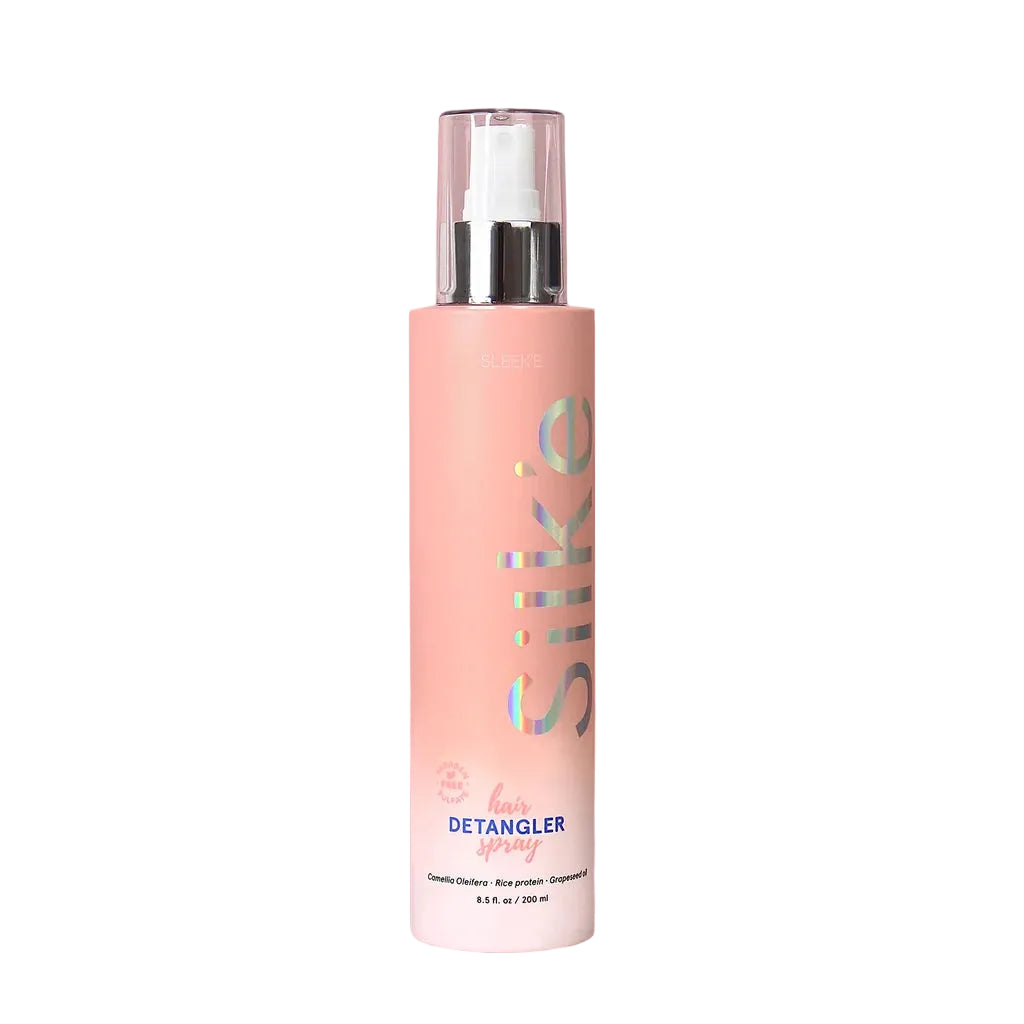Sleek’e Silk’e Hair Detangler Spray 6.8 fl oz pink bottle with clear cap on white