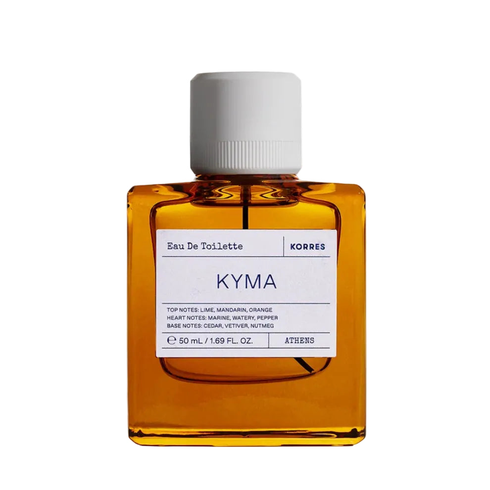 KORRES Kyma Eau de Toilette 50 mL amber glass bottle with a white cap on a white background
