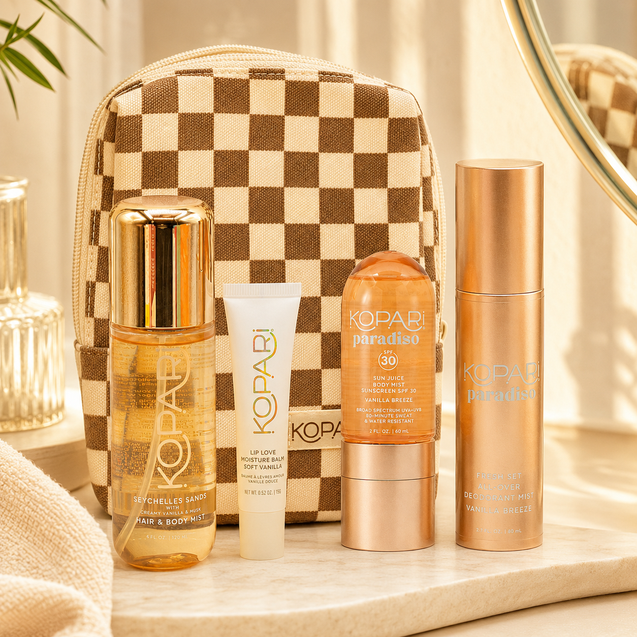 Kopari Paradise Found Travel Set Seychelles Sands + Vanilla Breeze 5 Piece Set