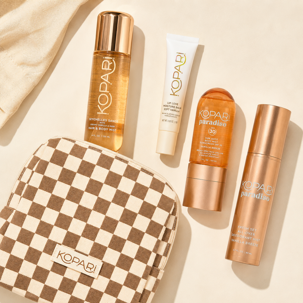 Kopari Paradise Found Travel Set Seychelles Sands + Vanilla Breeze 5 Piece Set