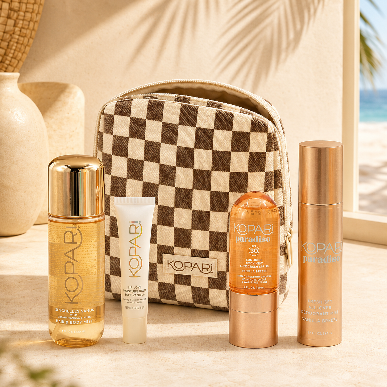 Kopari Paradise Found Travel Set Seychelles Sands + Vanilla Breeze 5 Piece Set