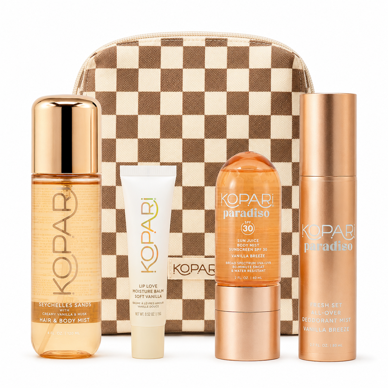 Kopari Paradise Found Travel Set Seychelles Sands + Vanilla Breeze 5 Piece Set