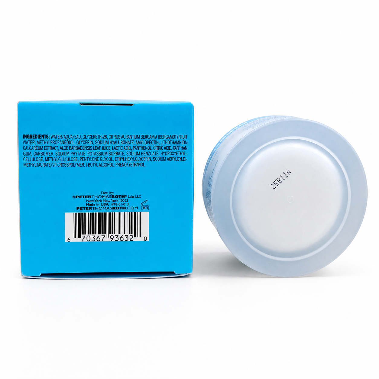 Peter Thomas Roth Water Drench moisturizer ingredients, UPC, and batch panel