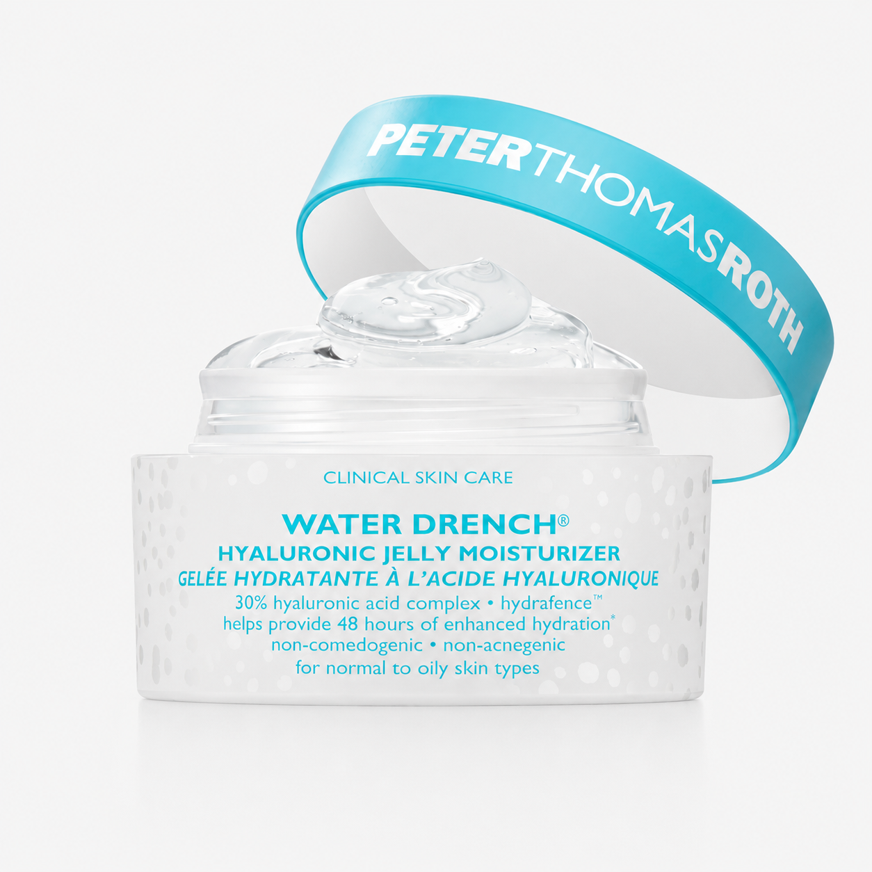 Open Peter Thomas Roth Water Drench moisturizer showing cooling jelly texture