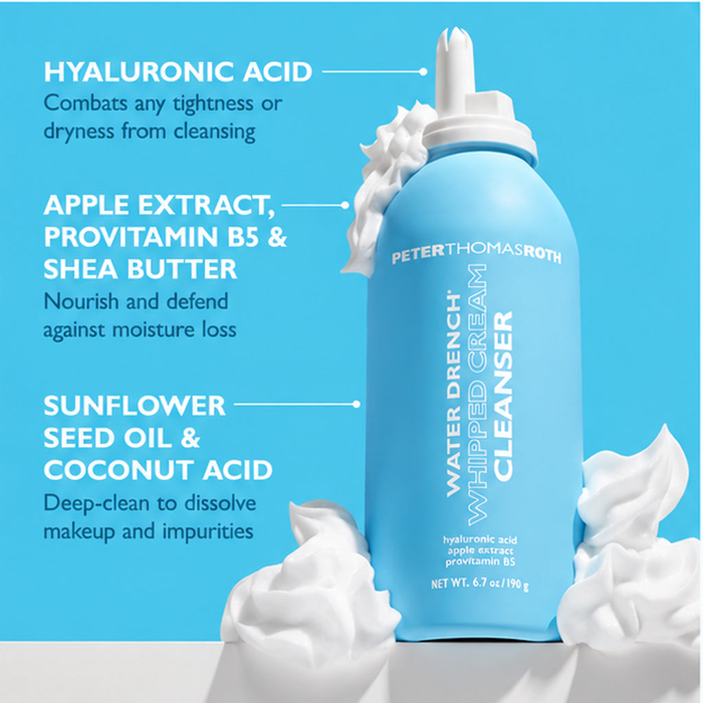 Peter Thomas Roth Water Drench Whipped Cream Cleanser key ingredients and whipped texture