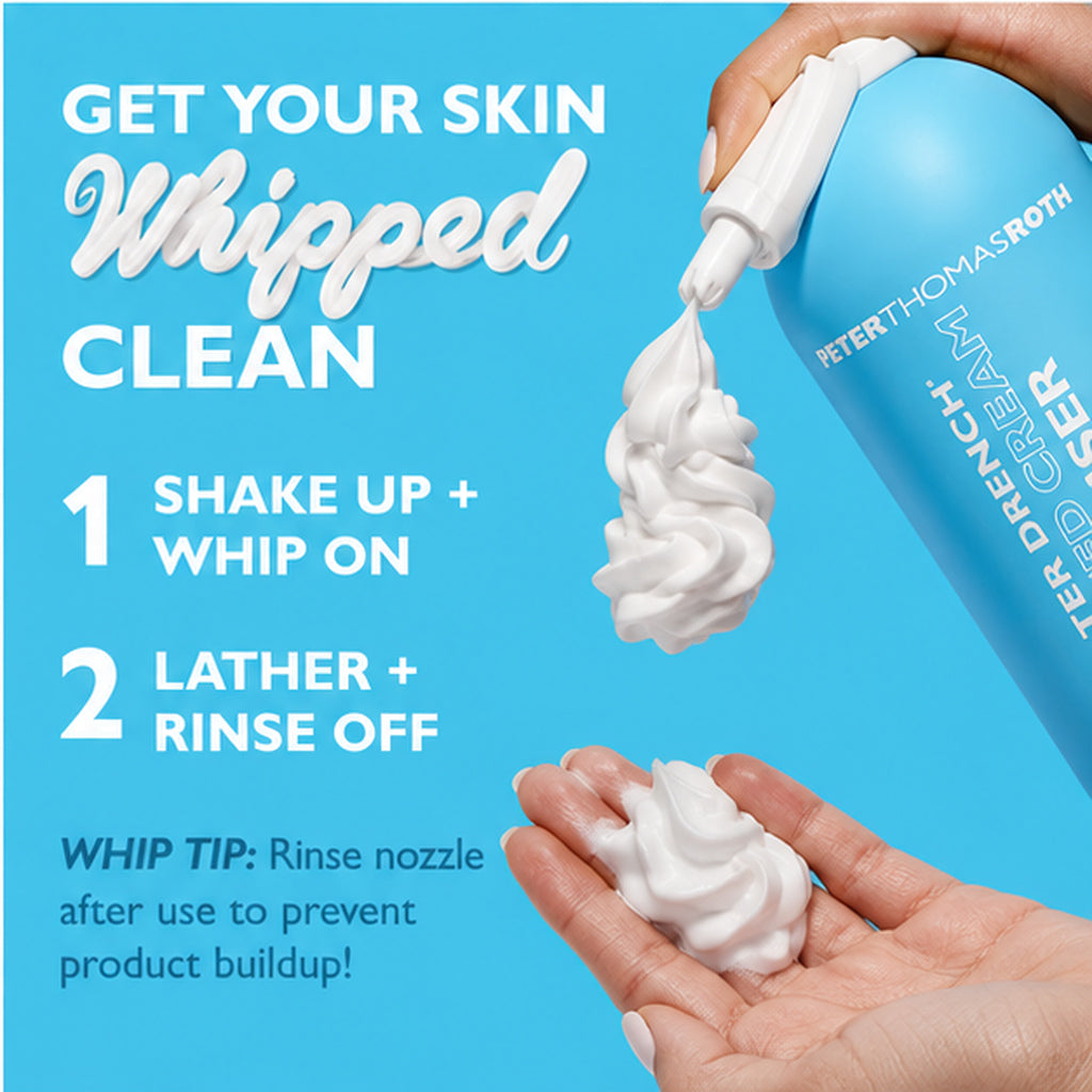 Peter Thomas Roth Water Drench Whipped Cream Cleanser dispensing and lather directions