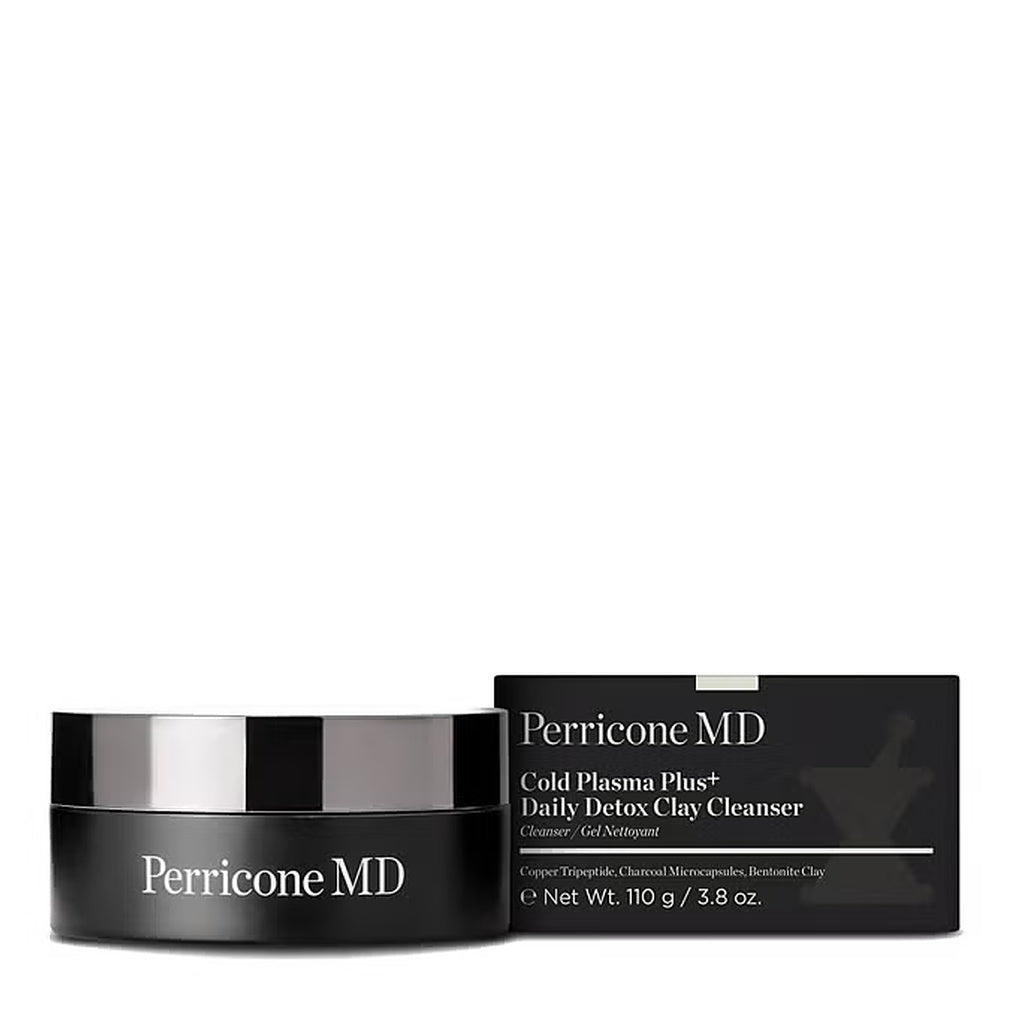 Perricone MD Cold Plasma Plus+ Daily Detox Clay Cleanser 3.8 oz jar and retail box, front view