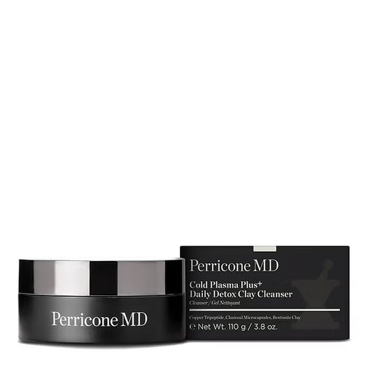 Perricone MD Cold Plasma Plus+ Daily Detox Clay Cleanser 3.8 oz jar and retail box, front view