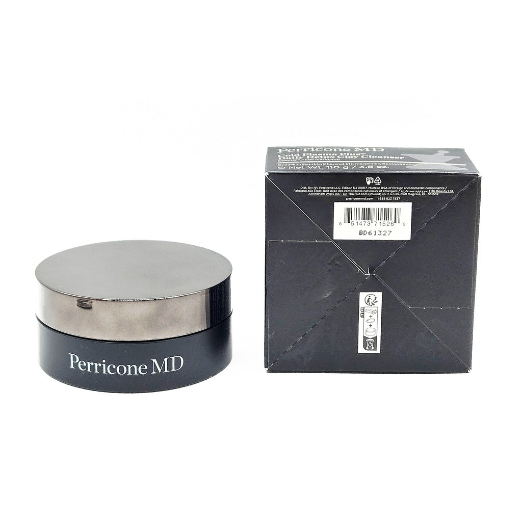 Perricone MD Daily Detox Clay Cleanser jar beside retail box bottom showing UPC and batch code