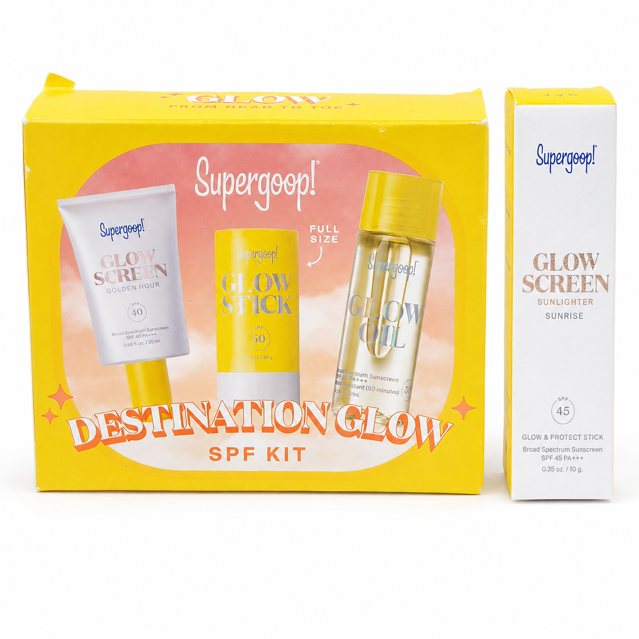 Supergoop! Destination Glow SPF Kit with Sunlighter SPF 45 four-piece set