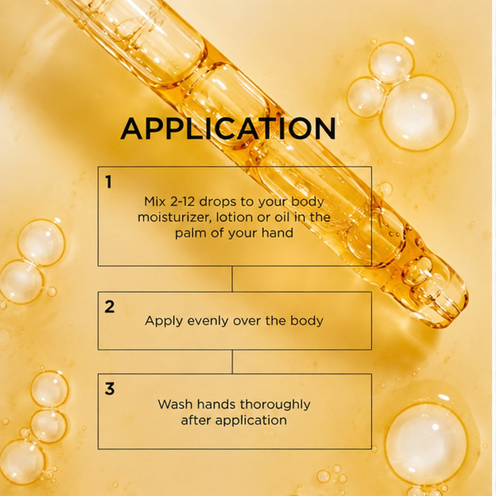 TAN-LUXE The Glow Illuminating Body Oil application guide for shoulders, décolleté and legs