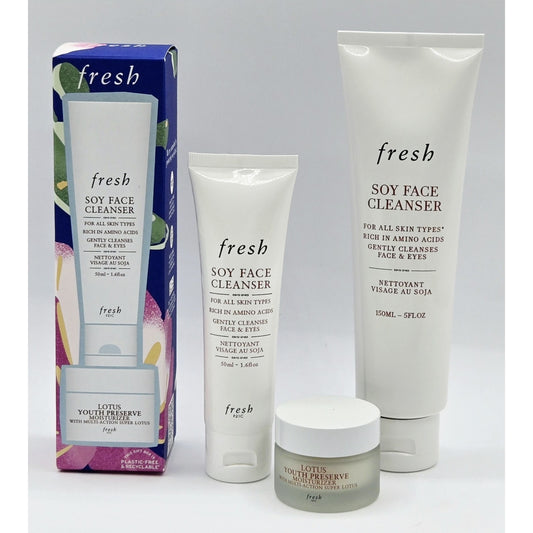 Fresh Soy Face Cleanser & Lotus Moisturizer Trial Set + Full Soy Cleanser 5oz