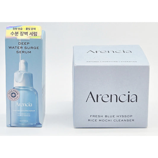 Arencia Deep Water Surge Serum 1 oz + Blue Hyssop Rice Mochi Cleanser 4.23oz NEW