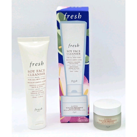 Fresh Soy Face Cleanser 5oz & 1.5 oz + Lotus Youth Preserve Moisturizer .5oz Set