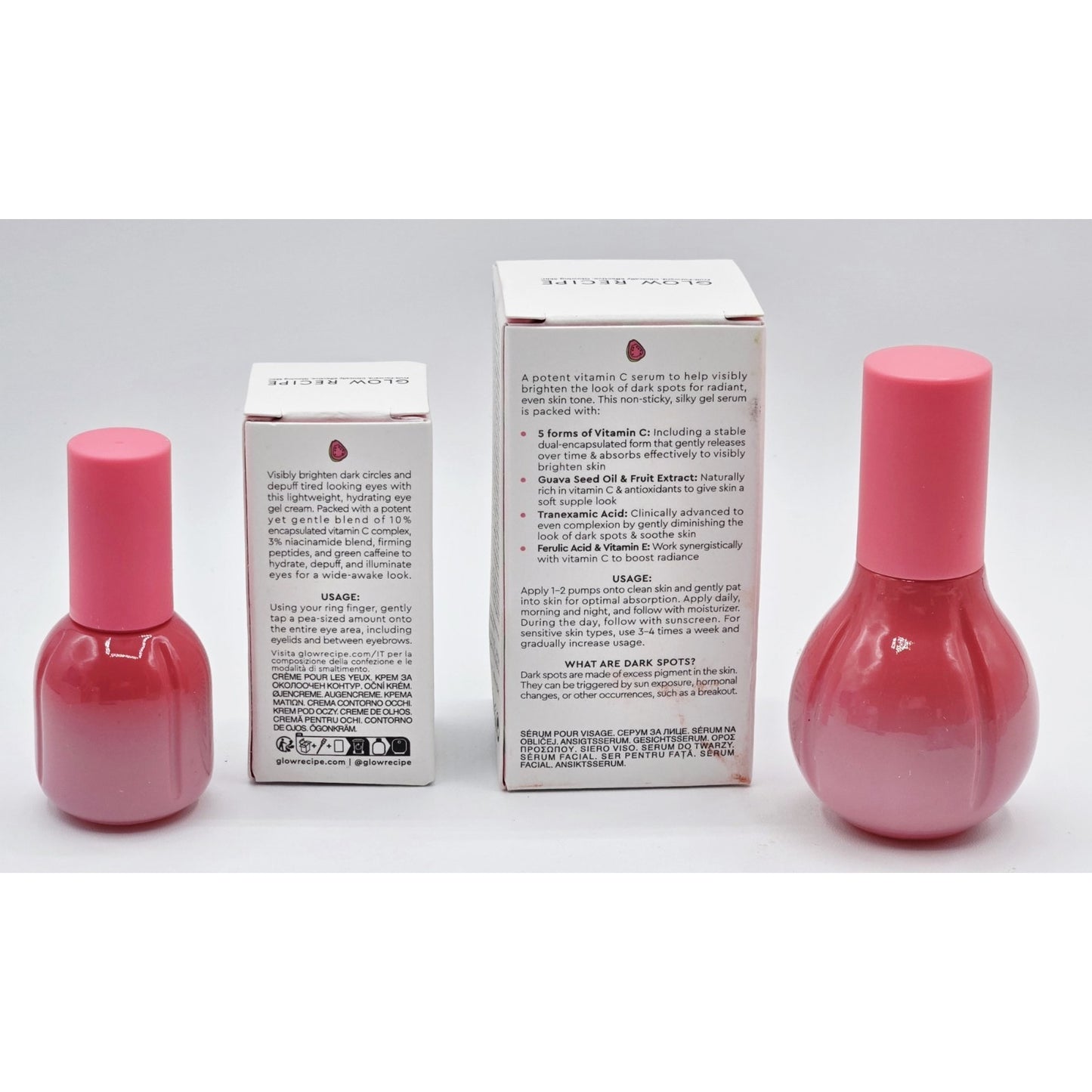 Glow Recipe Guava- Vitamin C Dark Spot Serum 1 oz & Bright Eye Gel Cream 0.5 oz