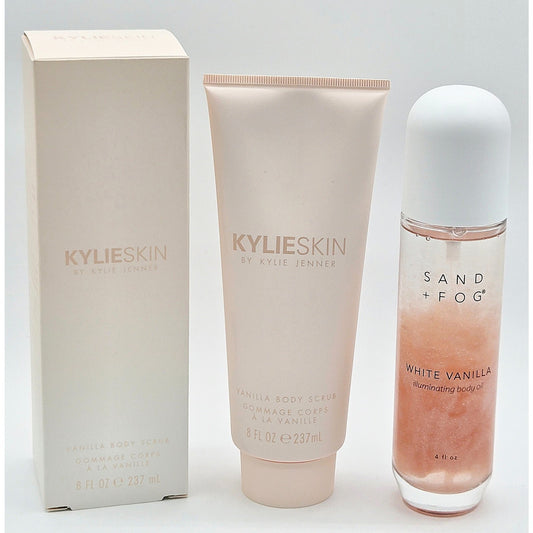 Kylieskin Vanilla Scrub 8oz w/Sand & Fog White Vanilla Illuminating Body Oil