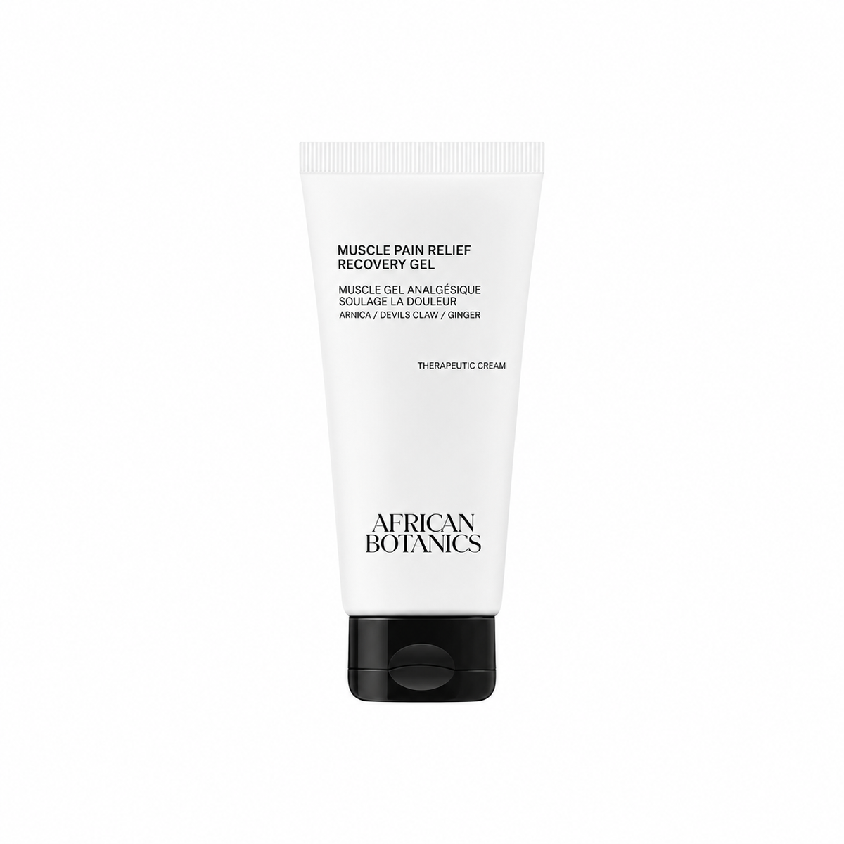 African Botanics Muscle Pain Relief Recovery Gel 60 mL tube on white