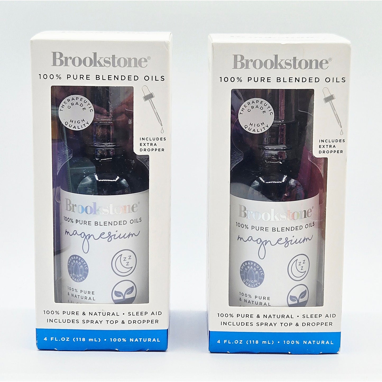 Brookstone Magnesium 4 oz (2 Pack) - 100% Pure Blended Oils w/ Spray & Dropper