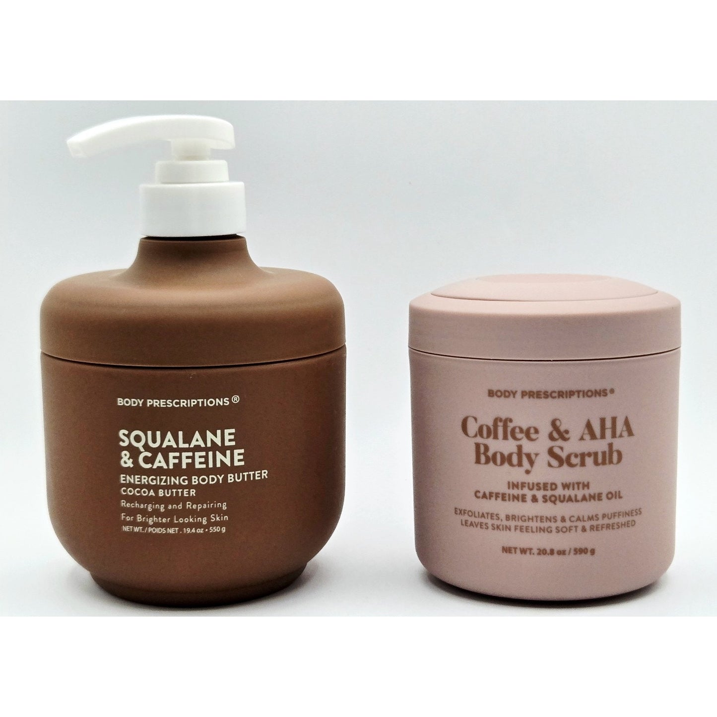 Body Prescriptions Squalane & Caffeine Body Butter + Cocoa & AHA Body Scrub NEW