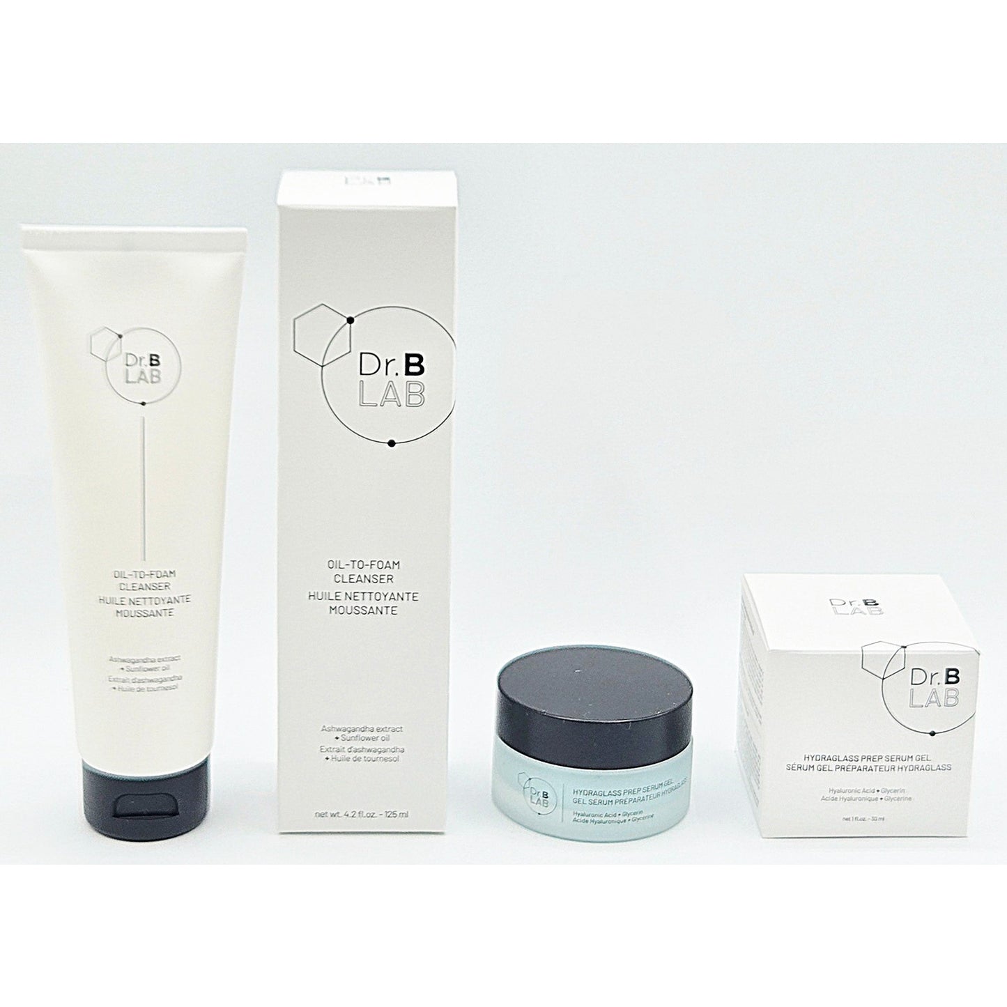 DR BRANDT~Dr. B Lab Hydraglass Prep Serum Gel 1 oz & Oil to Foam Cleanser 4.2 oz