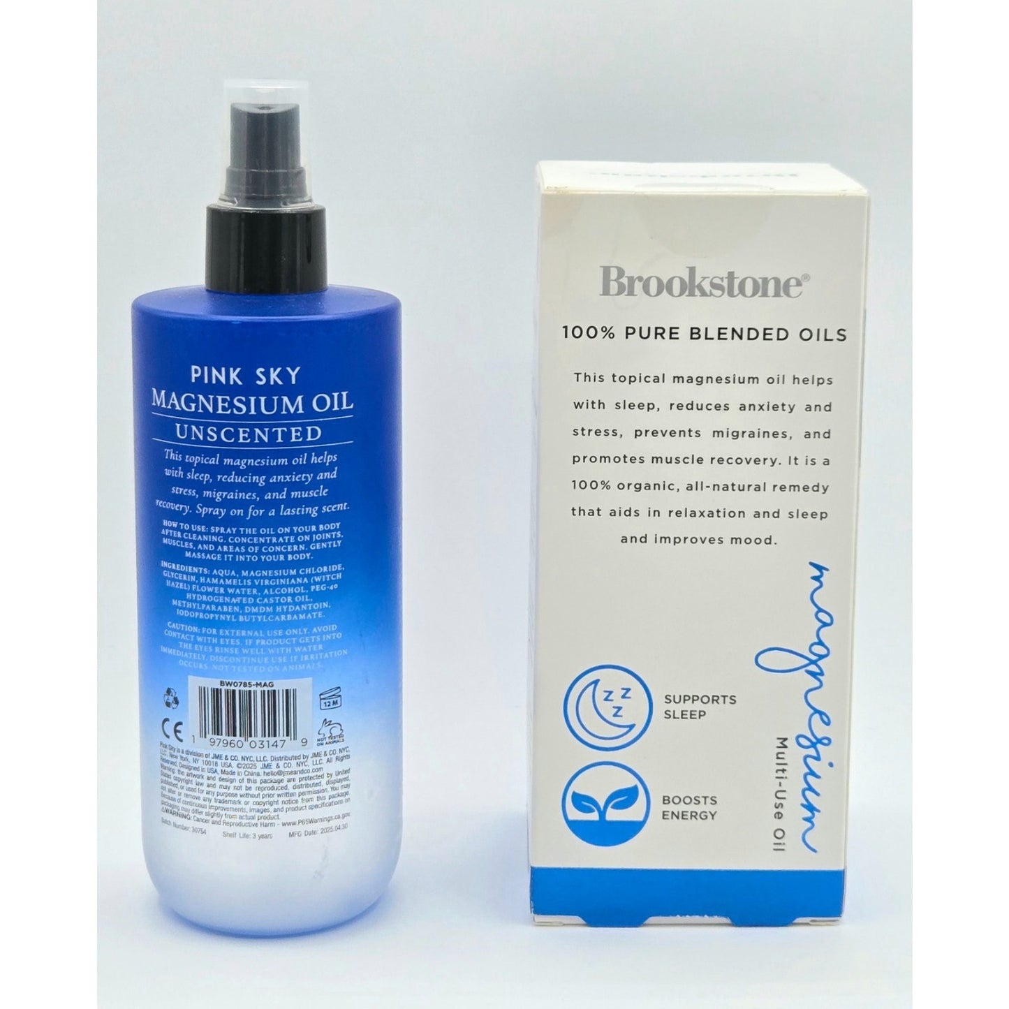 Brookstone Magnesium 4 oz (2 Pack) - 100% Pure Blended Oils w/ Spray & Dropper