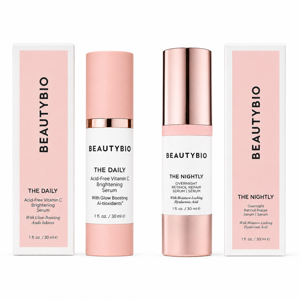 BeautyBio The Daily Vitamin C Brightening + The Nightly Retinol Serum Set 1 oz